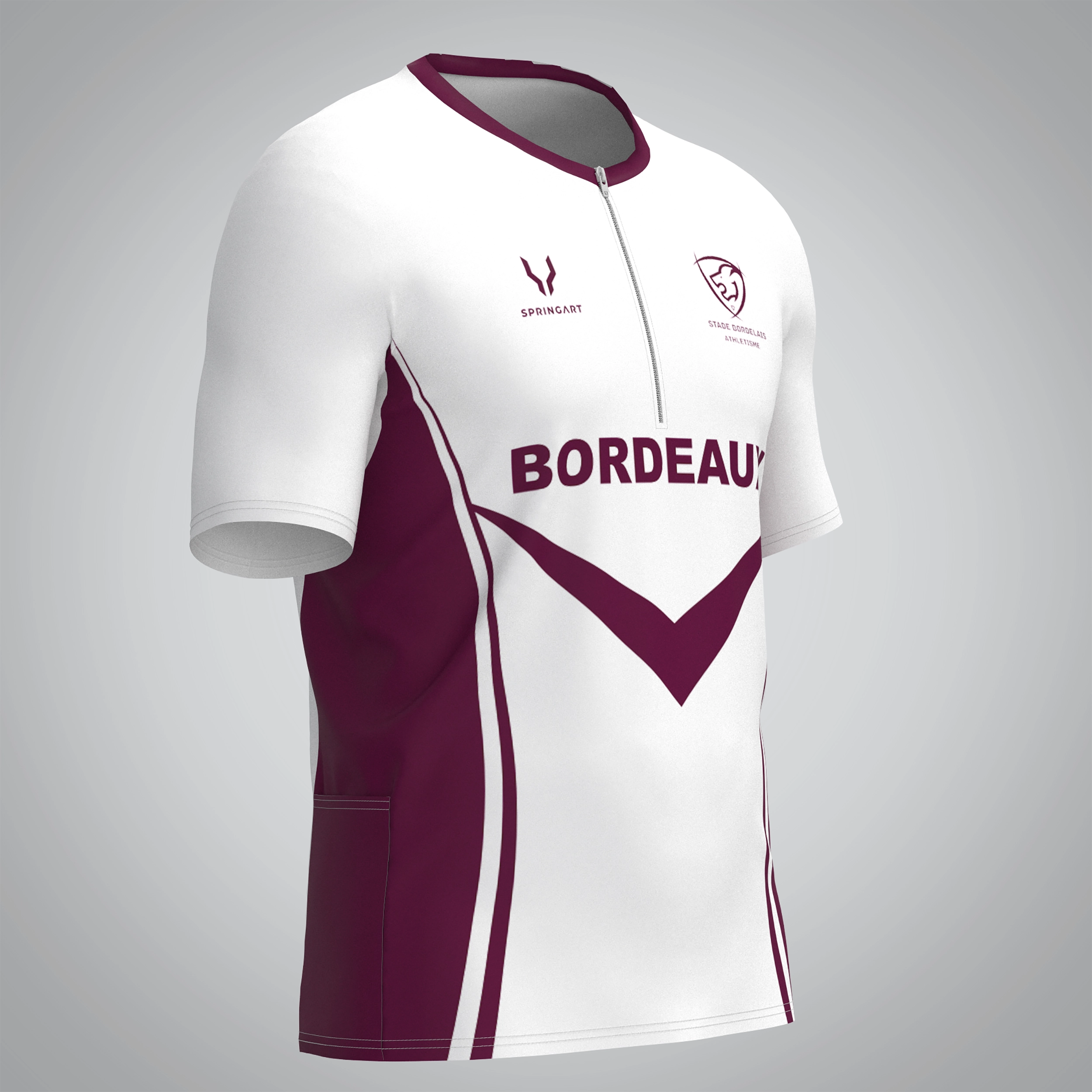 T-shirt Trail zip Homme V2.1 Bordeaux Athlétisme